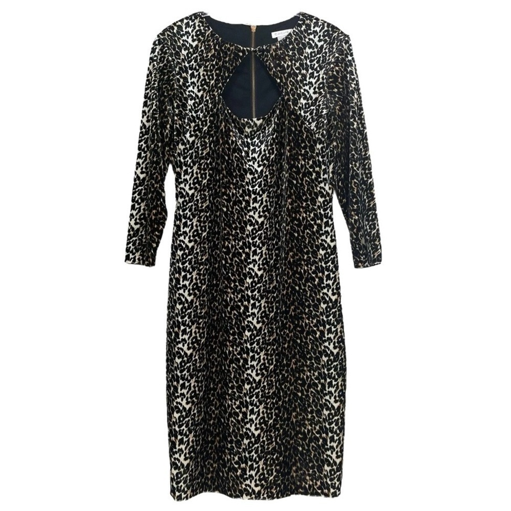 Vtg Cache Velvet Leopard Print Keyhole Stretch Cocktail Dress Brown Black Size 8